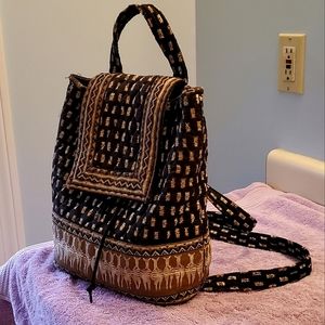 Bohemian Safari Inspired Black and Brown Handmade Quilted Backpack